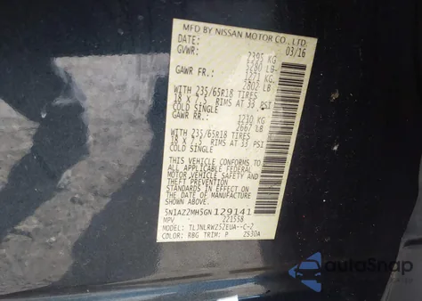 2016 Nissan Murano Sl из США, поврежденный, VIN 5N1AZ2MH5GN129141